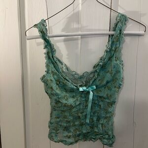 Kimchi Blue Sheer Lace Top in Teal and Blue
